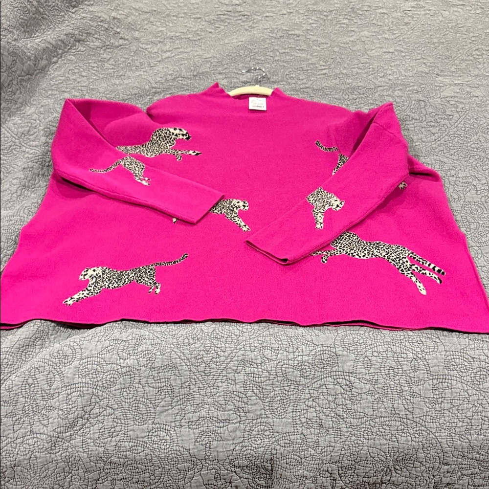NWT Entro Vibrant Pink Sweater with Leopard Motif